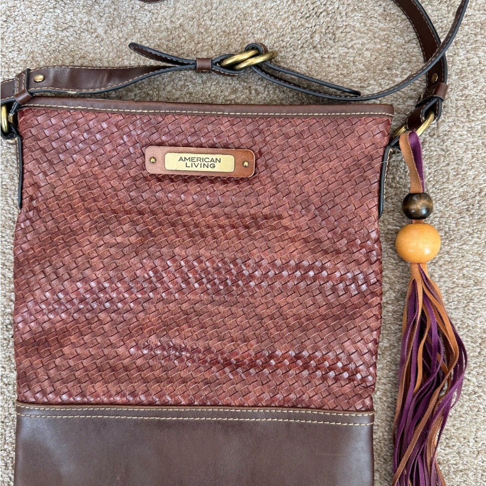 American Living Brown Woven Crossbody Bag
